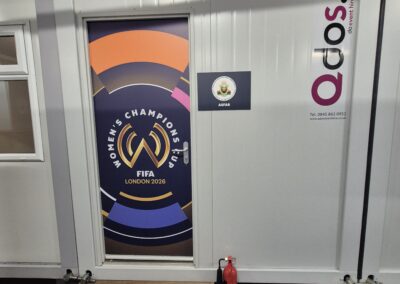 With the client seeking a single-order solution, our team also procured and installed a comprehensive range of supporting infrastructure and internal fit-out items, including: Hard PVC walling for screening and branding Heras fencing Benches for the changing rooms, including integrated shoe racks Treatment tables Internal and external floor coverings Lockers Miscellaneous furniture and ancillary equipment Alongside managing the installation of all modular buildings and equipment, our engineers carried out all plumbing requirements, including a fresh water supply and waste provision for the duration of the hire. A standby engineer also remained on site throughout the event to provide technical support and ensure everything went smoothly. The project wasn’t without its challenges given the location where the units needed to be sited. Within the outdoor broadcast area within the stadium, there were some logistical hurdles to overcome with bollards and low level lighting fixtures factored in. Delivered within a tight installation window, the project enabled Brentford FC to successfully host an international competition environment with the addition of welfare and performance facilities for the footballers, support teams and officials.