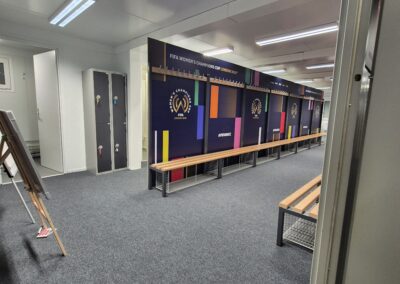 With the client seeking a single-order solution, our team also procured and installed a comprehensive range of supporting infrastructure and internal fit-out items, including: Hard PVC walling for screening and branding Heras fencing Benches for the changing rooms, including integrated shoe racks Treatment tables Internal and external floor coverings Lockers Miscellaneous furniture and ancillary equipment Alongside managing the installation of all modular buildings and equipment, our engineers carried out all plumbing requirements, including a fresh water supply and waste provision for the duration of the hire. A standby engineer also remained on site throughout the event to provide technical support and ensure everything went smoothly. The project wasn’t without its challenges given the location where the units needed to be sited. Within the outdoor broadcast area within the stadium, there were some logistical hurdles to overcome with bollards and low level lighting fixtures factored in. Delivered within a tight installation window, the project enabled Brentford FC to successfully host an international competition environment with the addition of welfare and performance facilities for the footballers, support teams and officials.